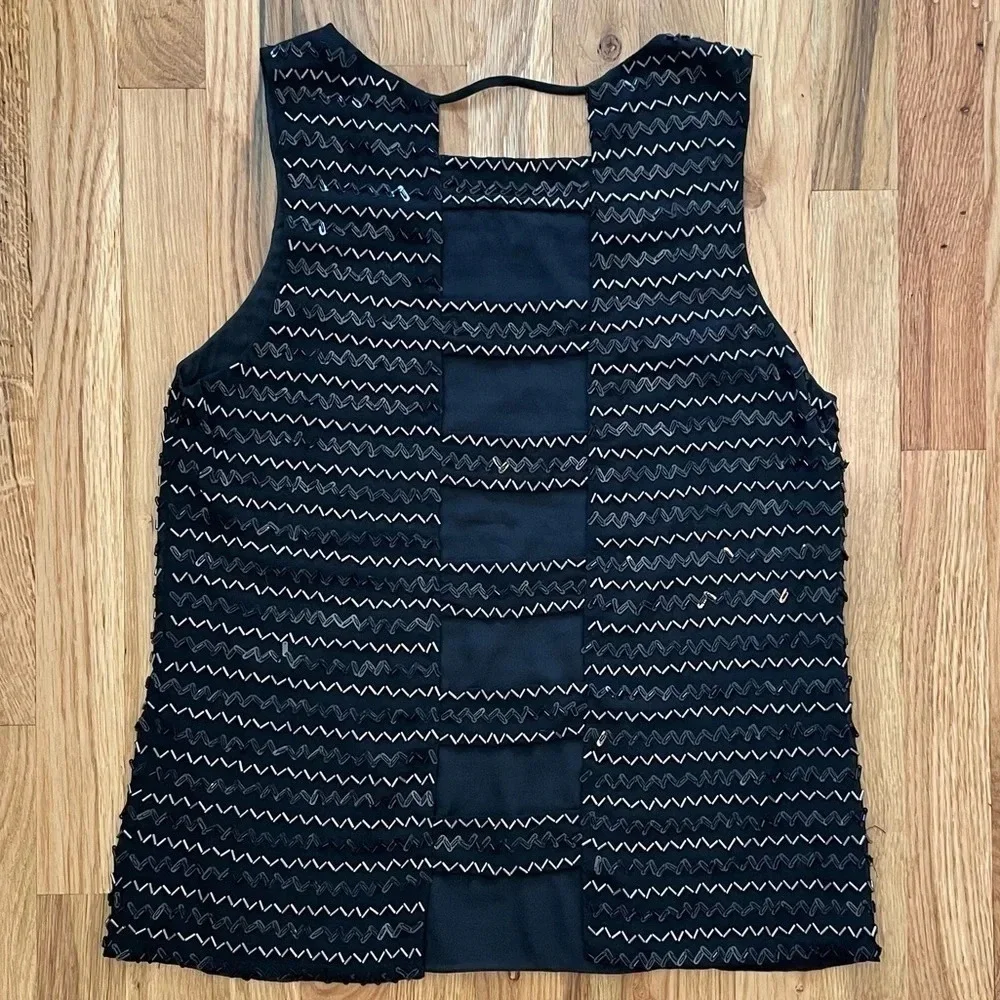 Parker Black Beaded Sparkly Open Back Silk Tank Top Size S - Picture 4 of 4
